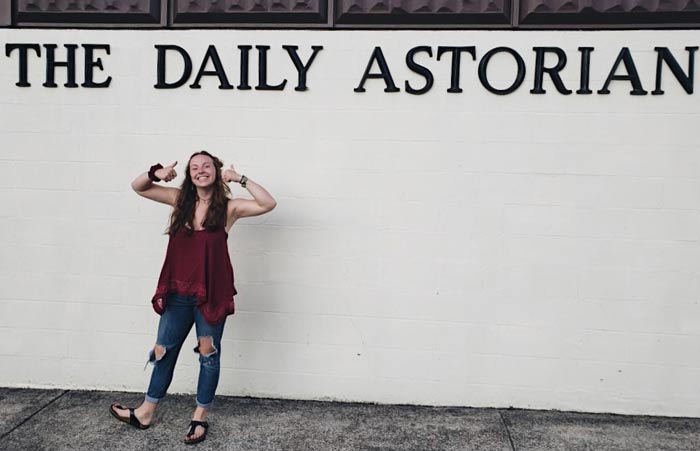 Lucy Kleiner outside of The Daily Astorian